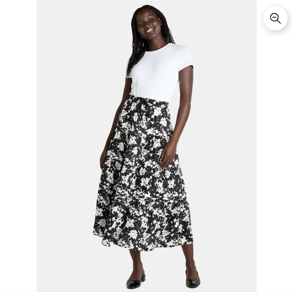 Time and Tru Black & White Floral Maxi Skirt